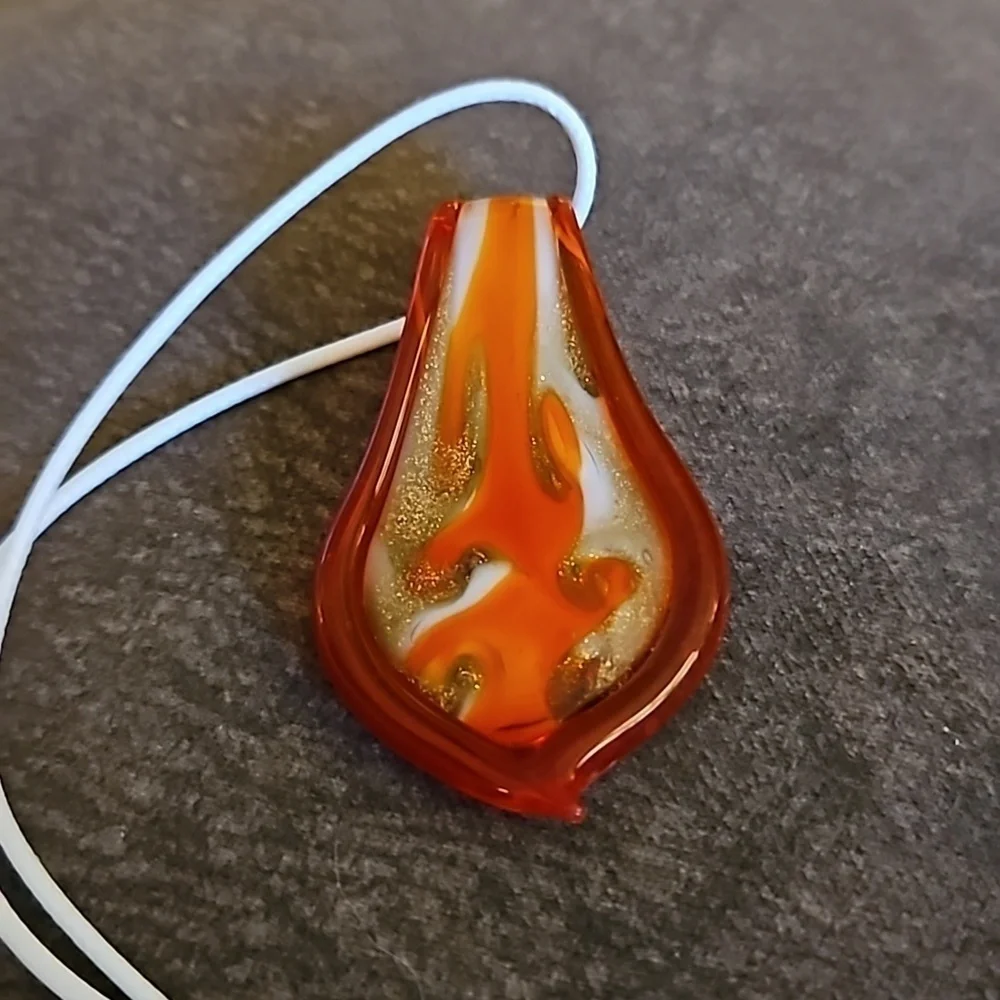 MURANO Orange Handblown Glass Pendant Rope Necklace